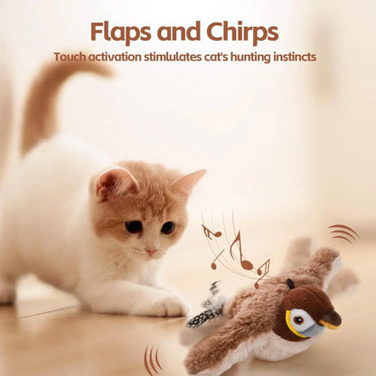 "Flapping Bird Cat Toy with Catnip – Rechargeable, Touch-Activated Plush Fun for Indoor Cats"